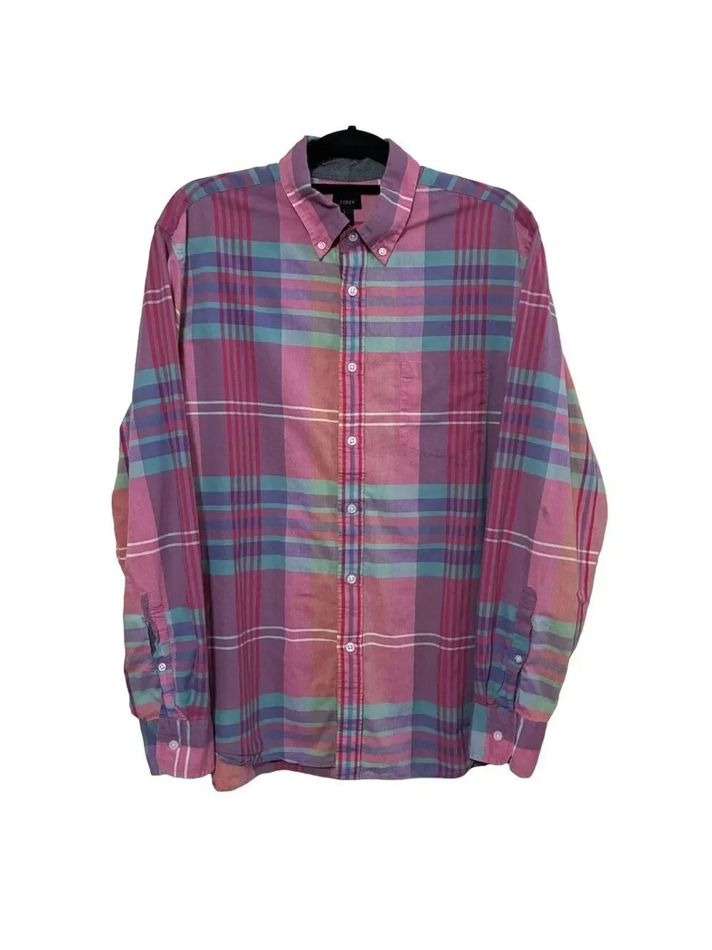J.Crew Madras Plaid Button Down Shirt Men’s L Red Green Long Sleeve
